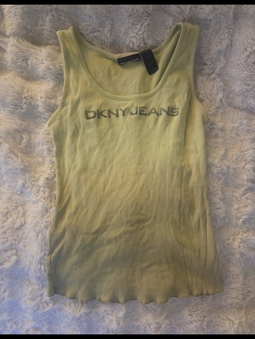 Y2K Womens DKNY Green Ribbed Logo Tank Top Medium